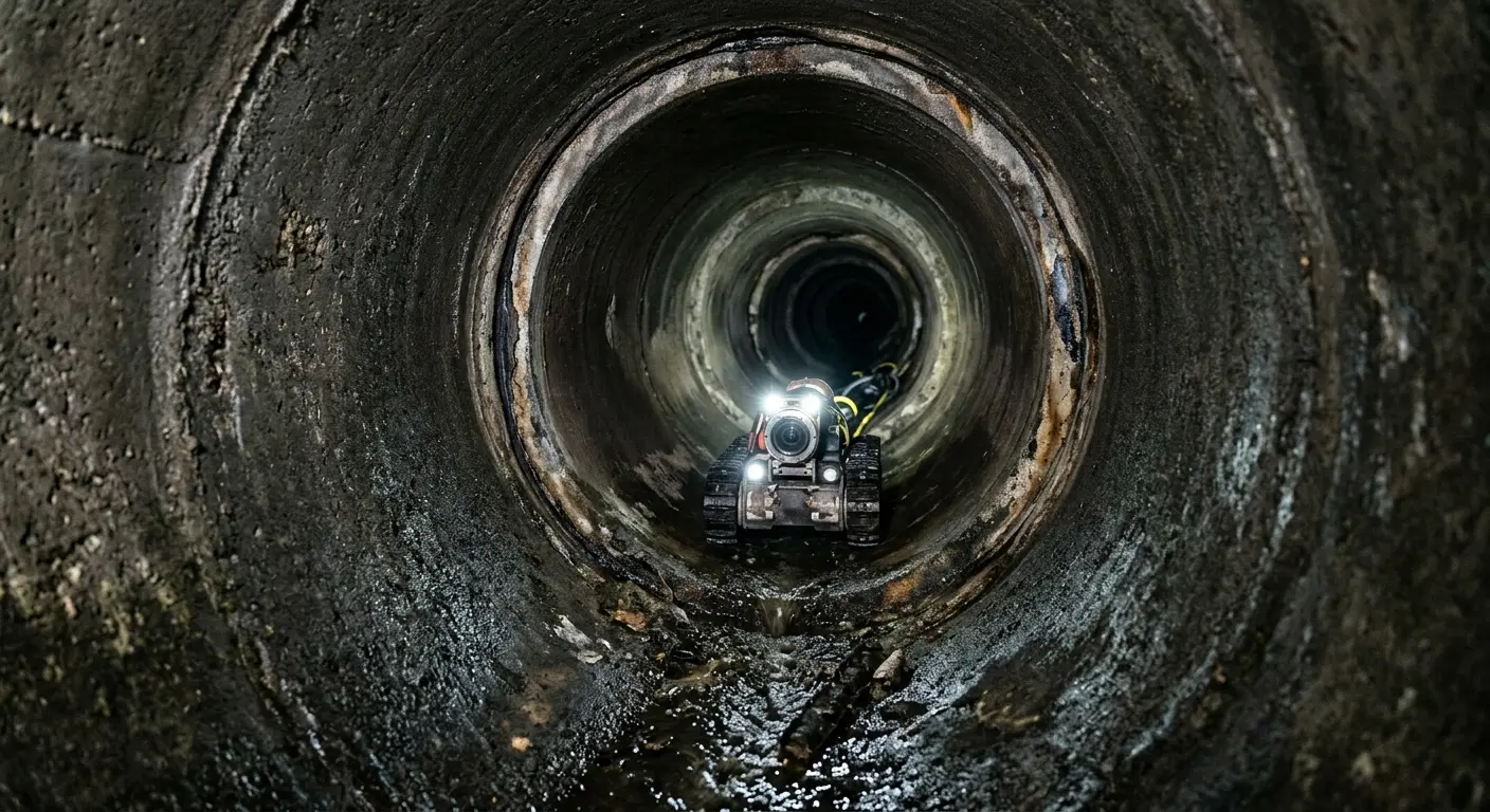 Robotic sewer camera inspecting pipe interior for Sewer Line Cleaning in Wixom